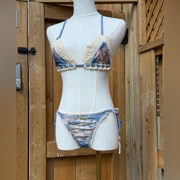 🆕 ZIMMERMANN 🧿 NWT Cascadian Crochet Tri Bikini, Blue Botanical - Sz 2 US4/6 - Picture 5 of 16
